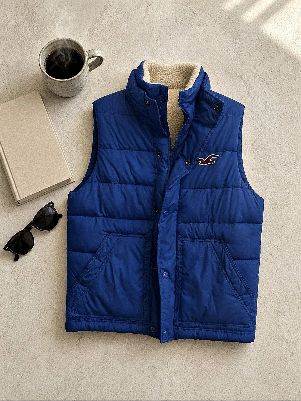 Hollister Sherpa Lined Puffer Vest Blue